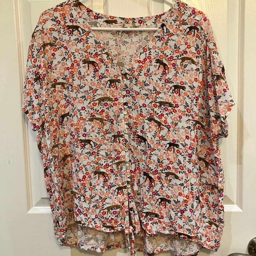 Last call- JANE and DELANCEY Anthropologie Floral & Leopard Print Top